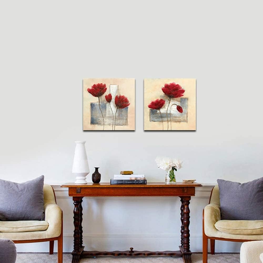 Abstract Floral 2‑Panel Canvas Wall Art 12×12 in Each Ready to Hang
