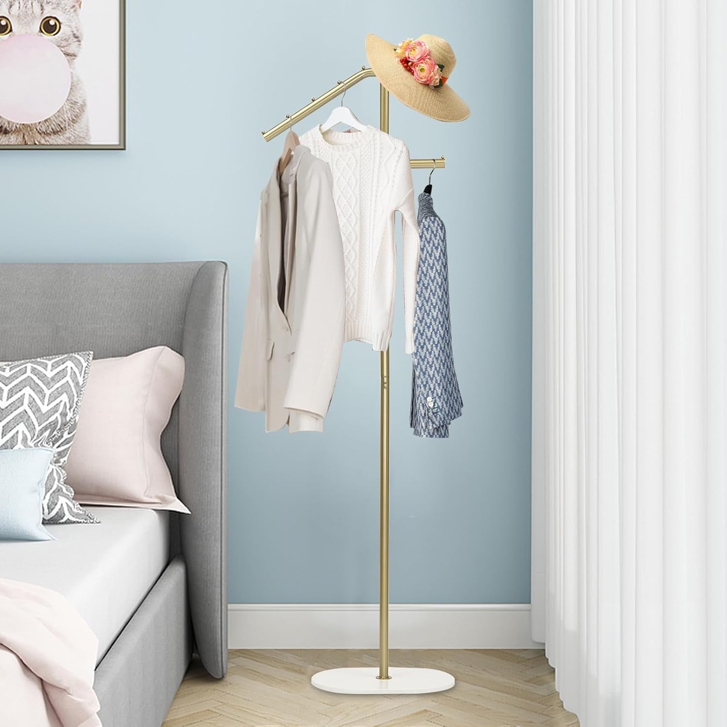 Gold & White Marble Base Coat Rack 170cm L-Shaped Metal Clothes Organizer
