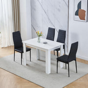 White 4 Seater Dining Table Set Faux Leather Chairs Compact Modern 110cm