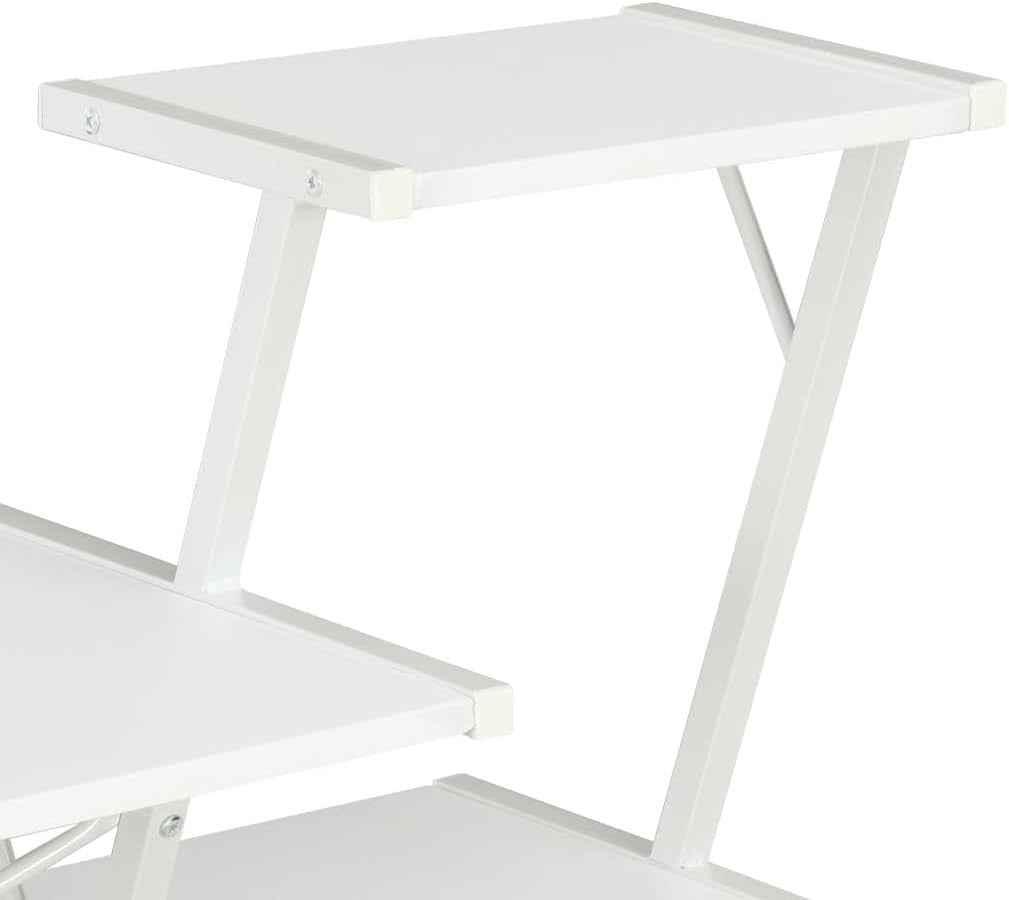 Z-Shaped Computer Desk with 3 Shelves 116x50x93cm White Home Office Workstation