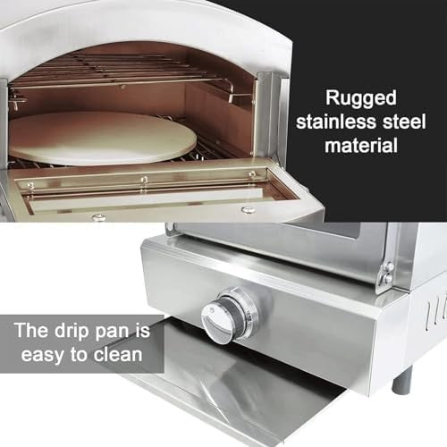 Outdoor Gas Pizza Oven Stainless Steel | Countertop BBQ Grill w/ Thermometer 500