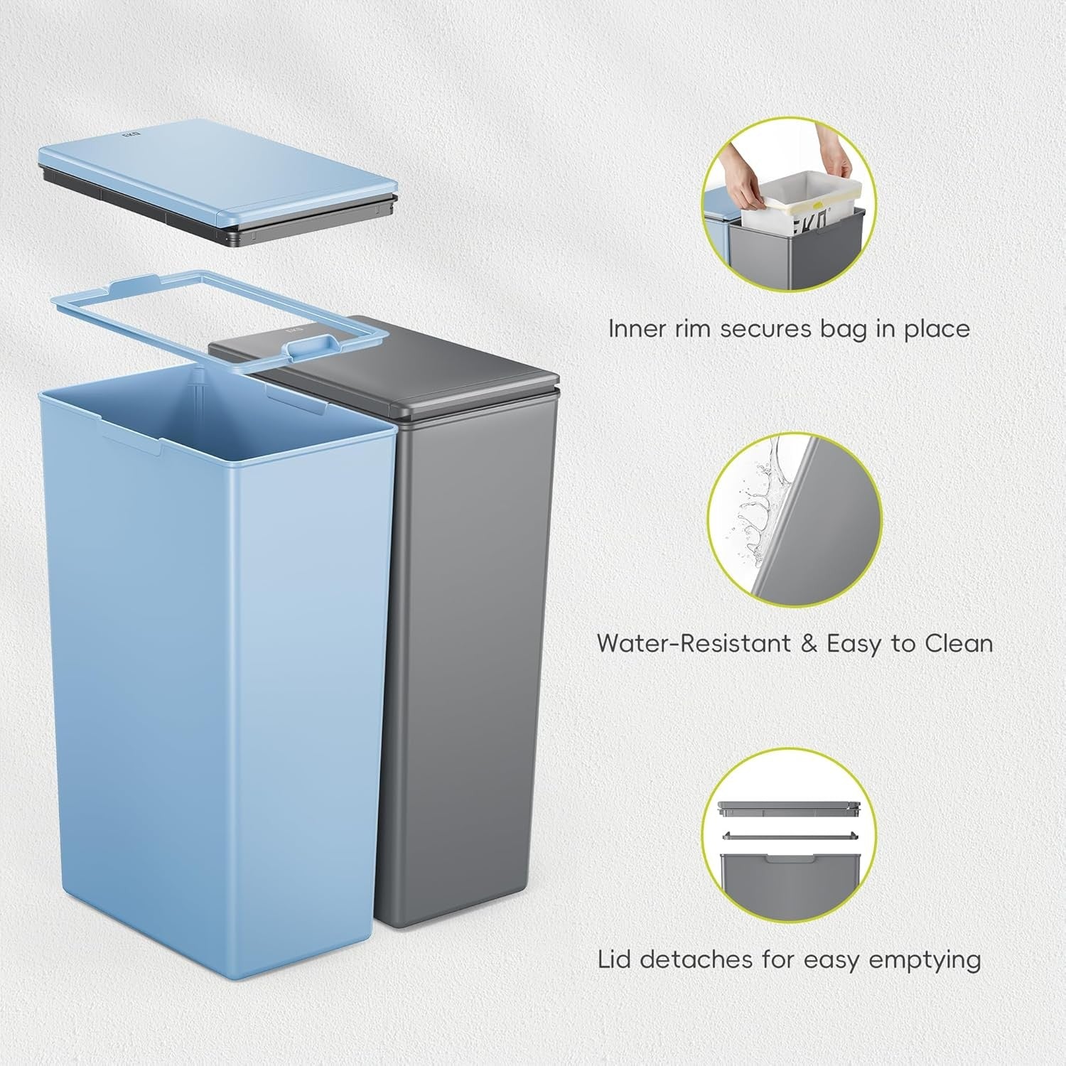 80L Double Kitchen Recycling Bin 2x40L Touch Lid Slim Dual Colour
