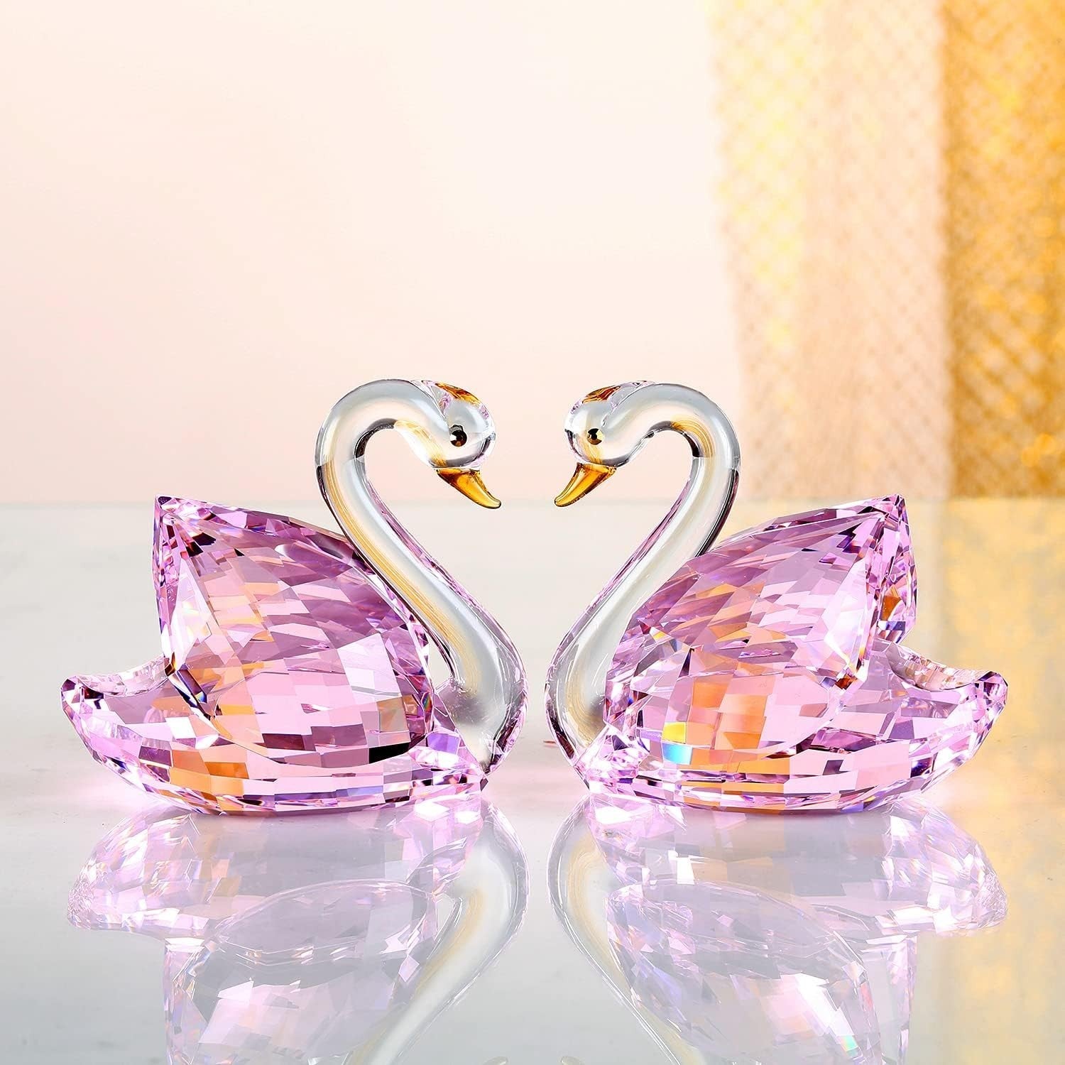 Pink Crystal Swan Pair Ornament – Romantic Valentine Wedding Gift