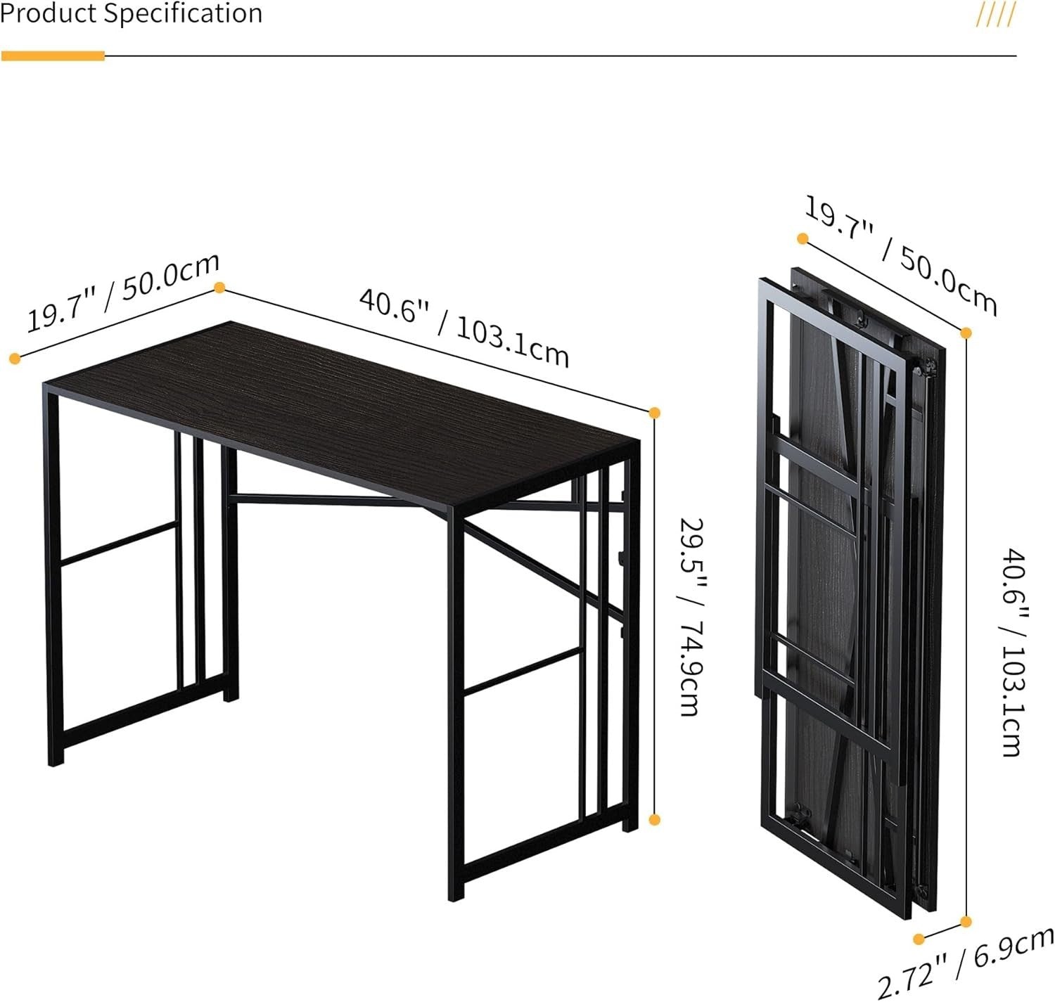 Folding Desk 103cm Black No Assembly Home Office Gaming Study Table