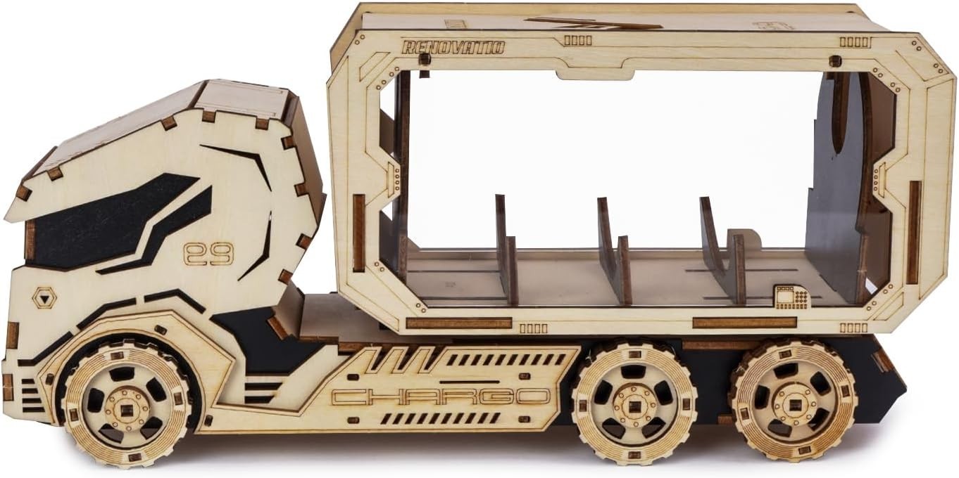 3D Wooden Piggy Bank Puzzle DIY Model Kit, Mechanical Truck, 156 Pieces