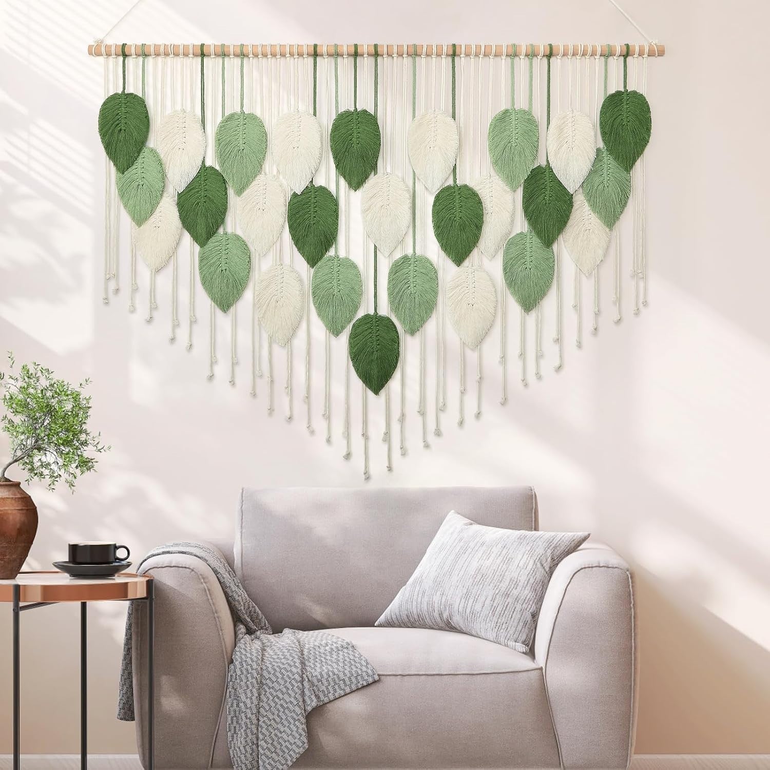 Large Macrame Wall Hanging Boho Leaf Woven Tapestry 130x85cm