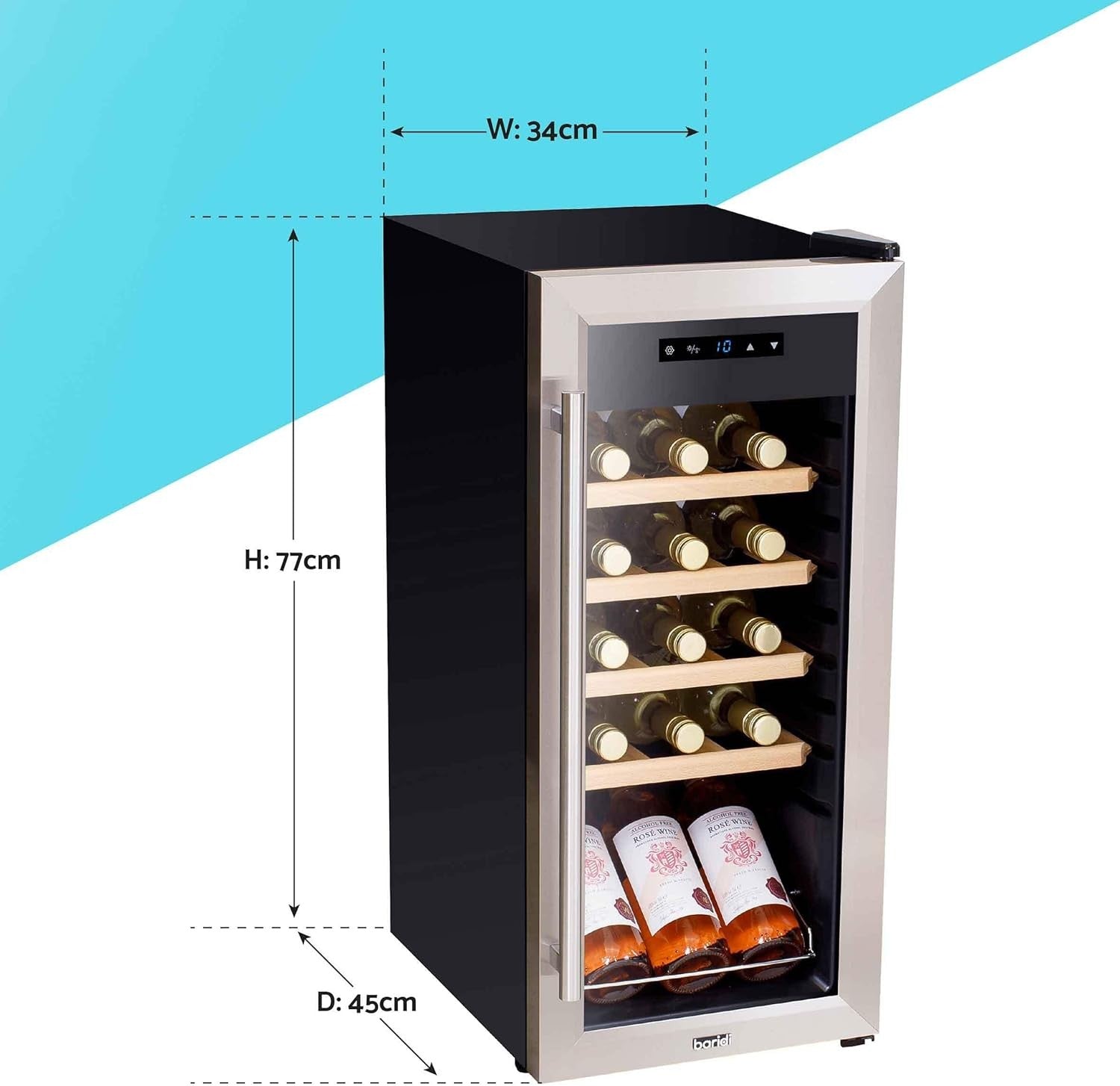 18 Bottle Wine Cooler Fridge Touch Control LED Glass Door Stainless Steel