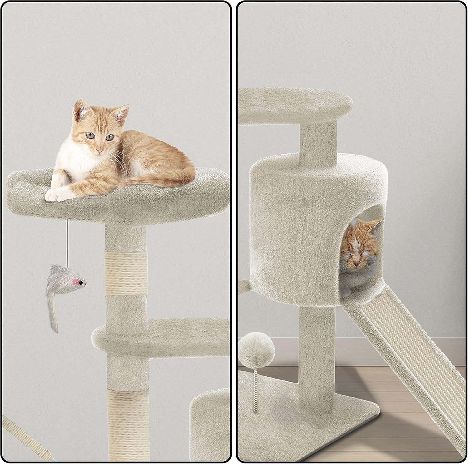 Cat Tree Scratching Post 112cm Activity Centre Condo Ramp Beige