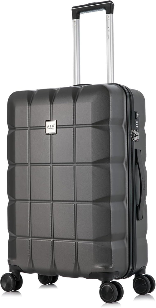 Medium ABS Hard Shell Suitcase 4 Dual Spinner Wheels TSA Lock 65L Grey