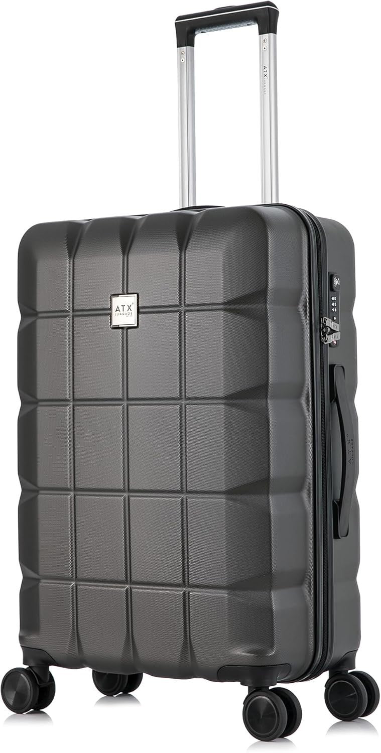 Medium ABS Hard Shell Suitcase 4 Dual Spinner Wheels TSA Lock 65L Grey