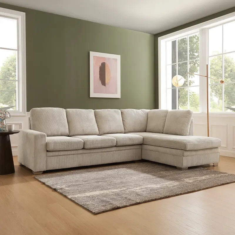 Right Hand Corner Sofa with Chaise Mocha Jumbo Cord 4 Seater UK Lounge