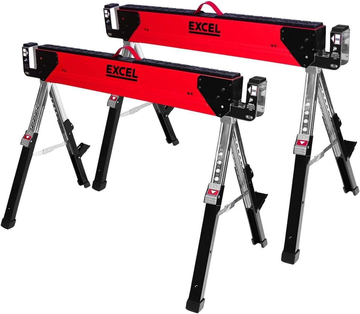 Portable Steel Sawhorse Twin Pack Adjustable Legs Work Table Non-Slip Feet