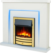 Electric Fireplace 42" LED Suite White Brass Fire Remote Heat Mood Light