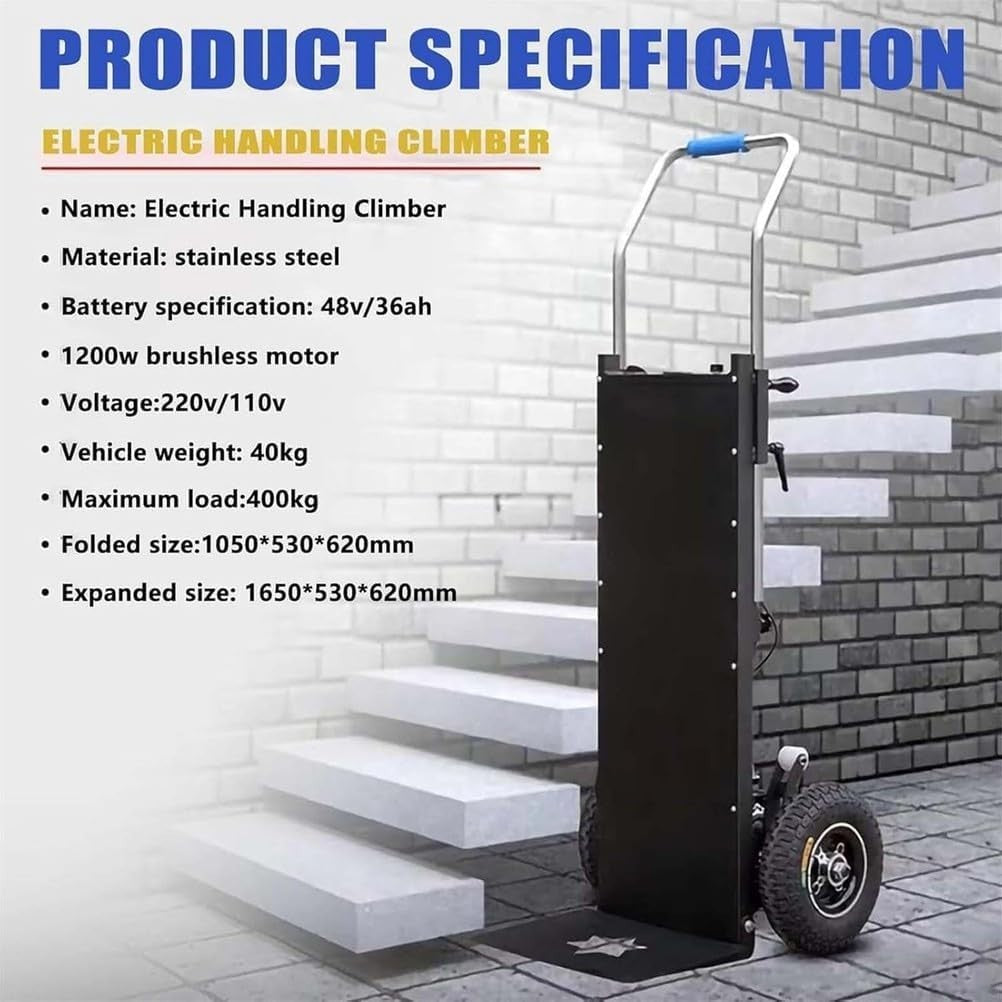 1200W Electric Stair Climber Hand Truck 400kg Load w/ Removable Battery