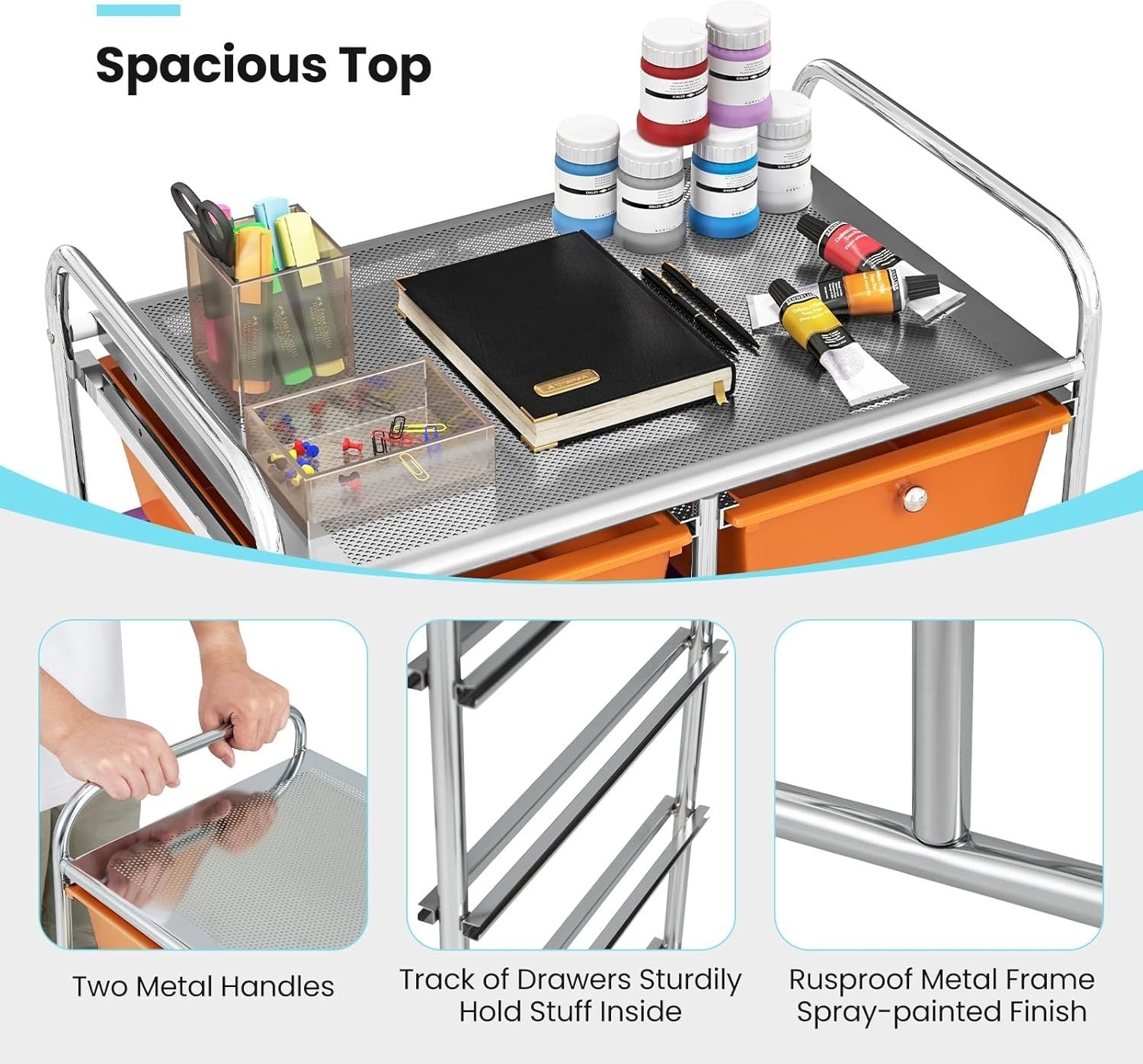 10 Drawer Rolling Storage Cart Utility Organizer Trolley Lockable Wheels