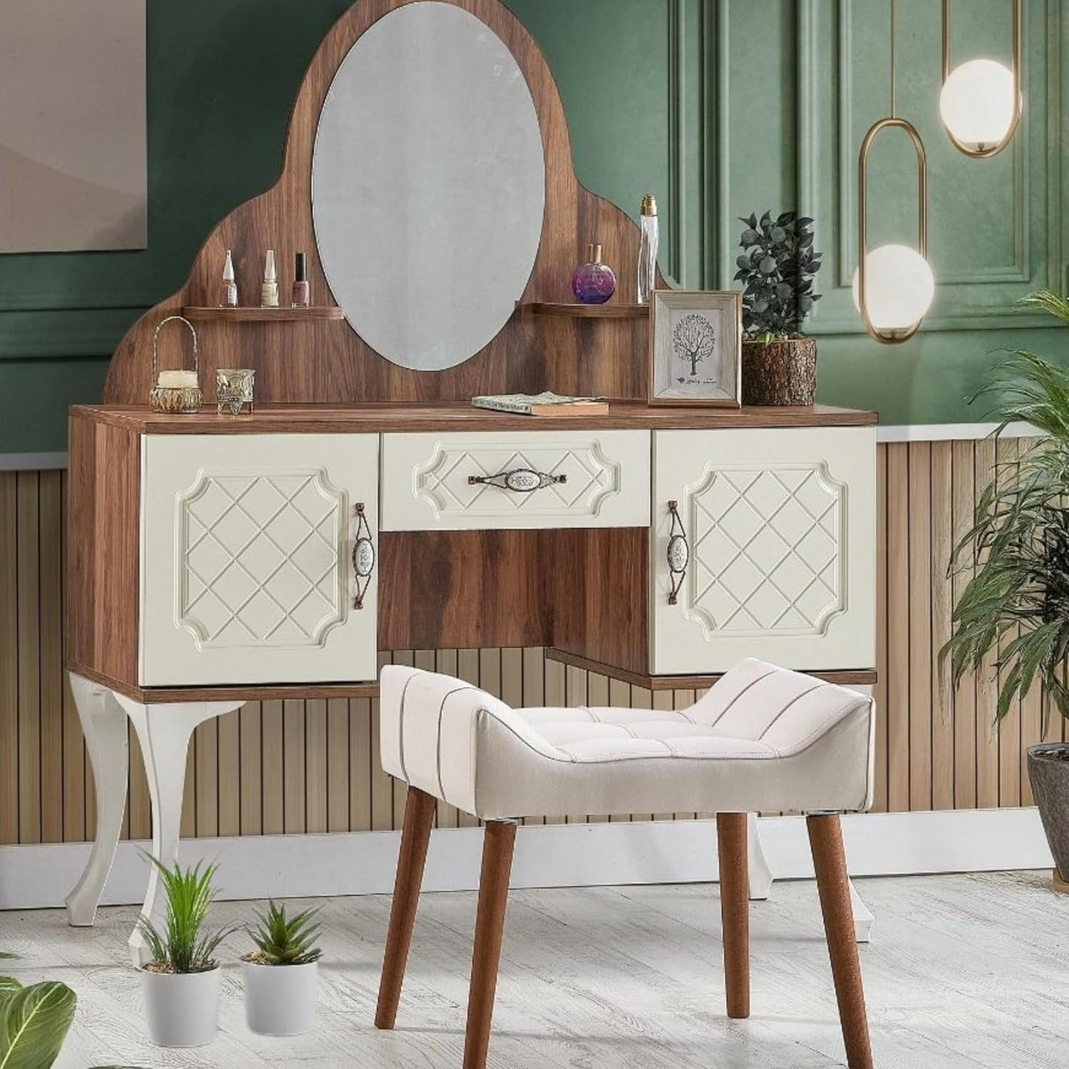 Cream Padded Dressing Table Stool Modern Vanity Makeup Chair Bedroom