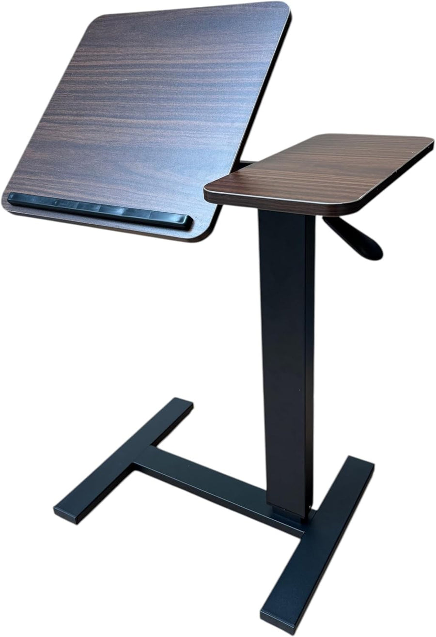 Dark Walnut Rolling Laptop Desk Height Adjustable Overbed Table Pneumatic Lift