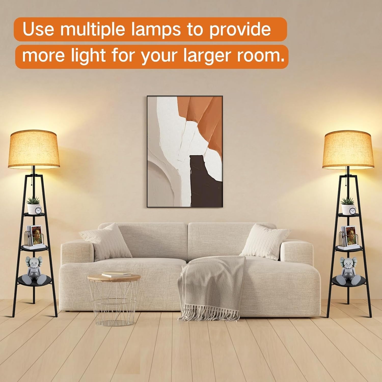 Tripod Floor Lamp with Shelves Remote Dimmable 4 Color Temps Timer Black