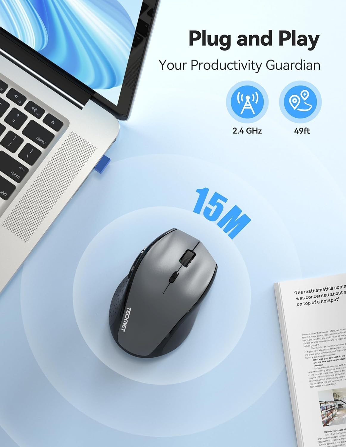 Rechargeable Wireless Mouse 6400 DPI Silent Ergonomic USB Nano for Laptop PC