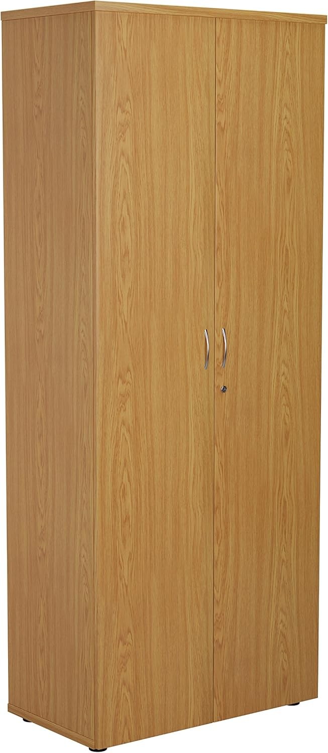 Tall Oak Lockable Office Cupboard 4 Shelf Storage Cabinet 200cm