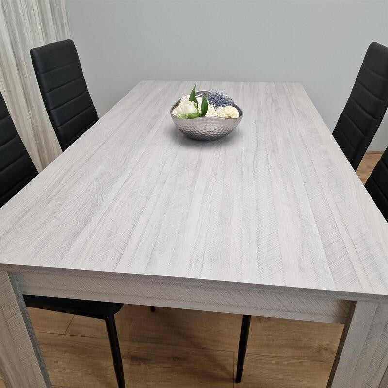 4 Seater Grey Dining Table Set with Black Leather Chairs for Kitchen
