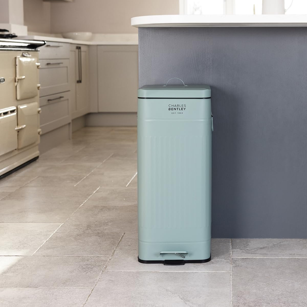 30L Retro Kitchen Pedal Bin Green Steel Inner Bucket