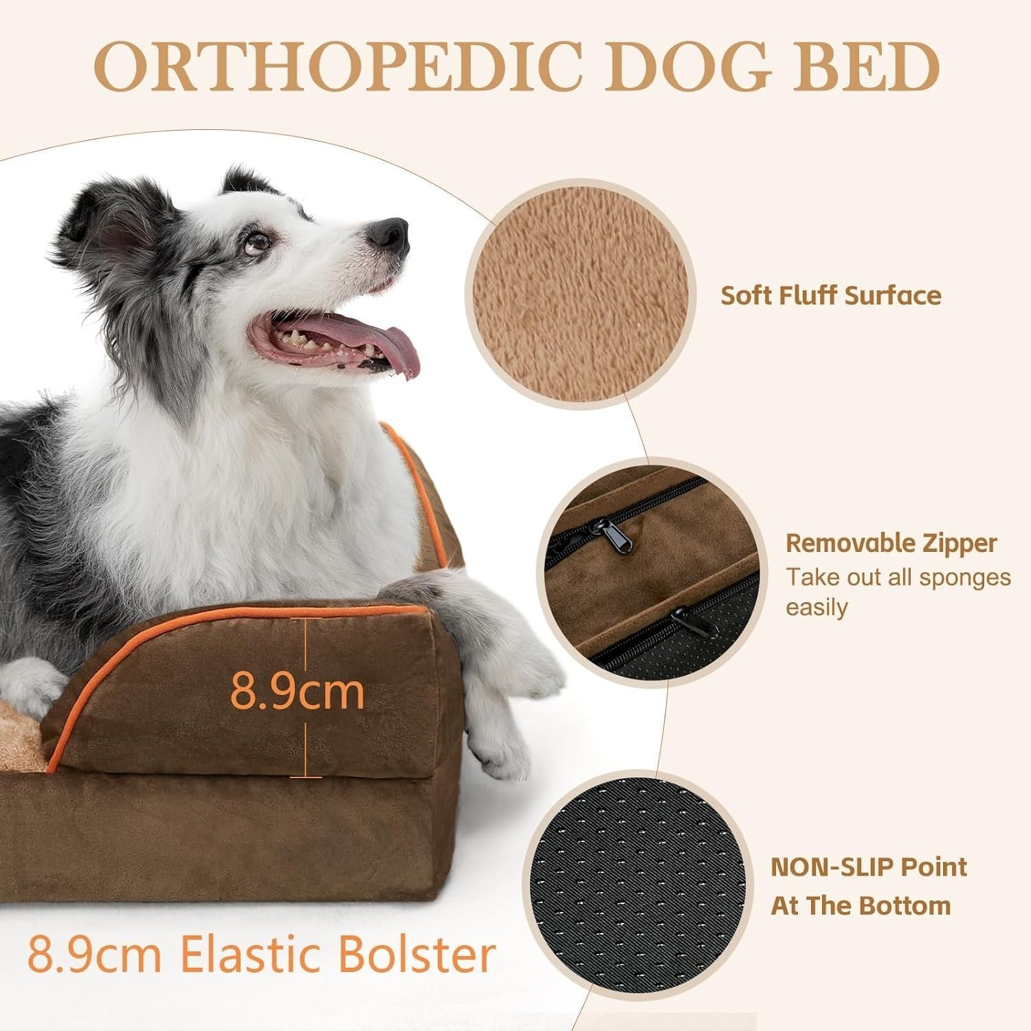 Medium Orthopedic Dog Sofa Bed 76x51x18cm Waterproof Brown