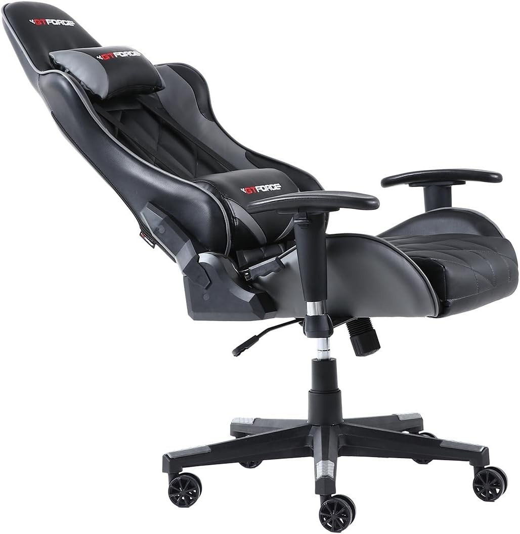 Reclining Gaming Chair Faux Leather Swivel High Back Grey