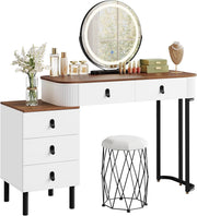 Orange Brown Dressing Table Vanity Desk Set LED Mirror Stool 5 Drawers Storage