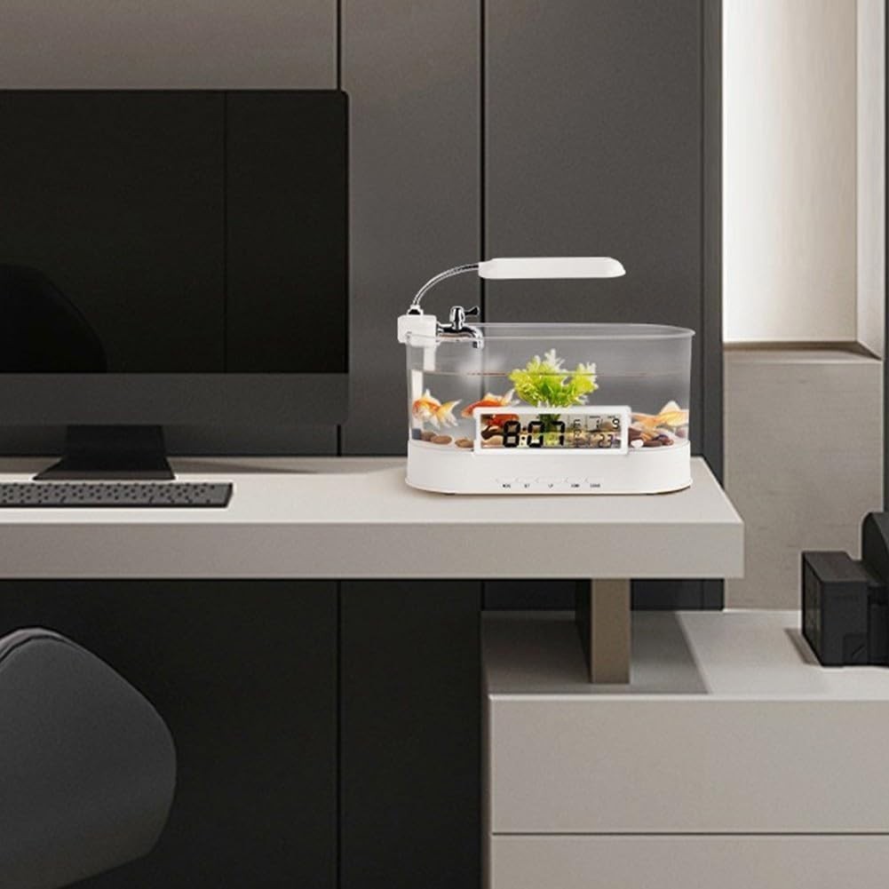 Compact LED Fish Tank Aquarium with Desk Lamp, Alarm Clock & Calendar