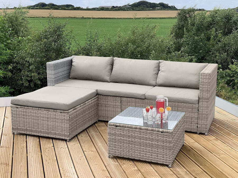 Rattan Garden Corner Sofa Set 4-Piece Outdoor Modular L-Shaped Lounge