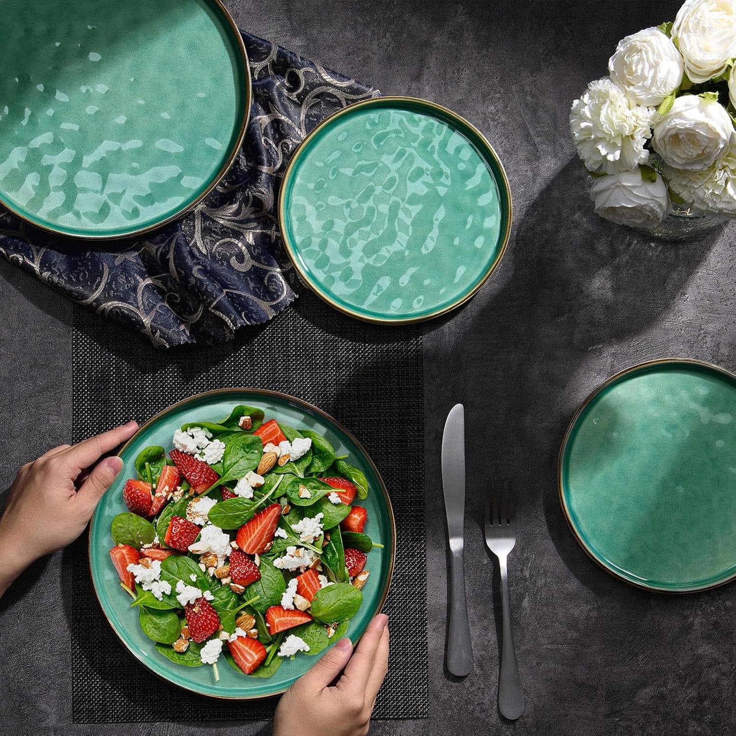 7.9in Ceramic Dessert Plates Set of 6 Scratch Resistant Microwave