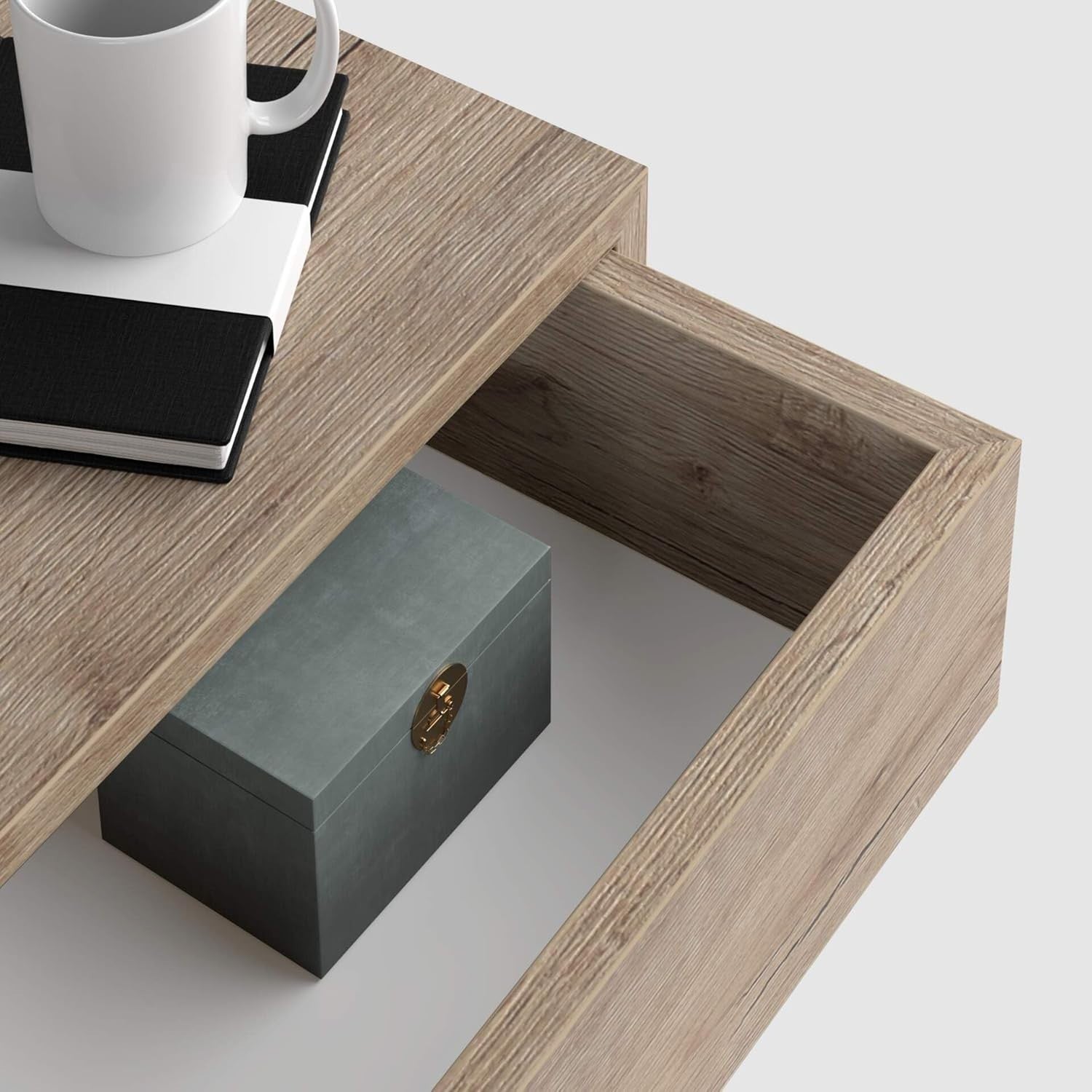 Floating Oak Wall Bedside Table with Drawer – Modern Space Saving Nightstand