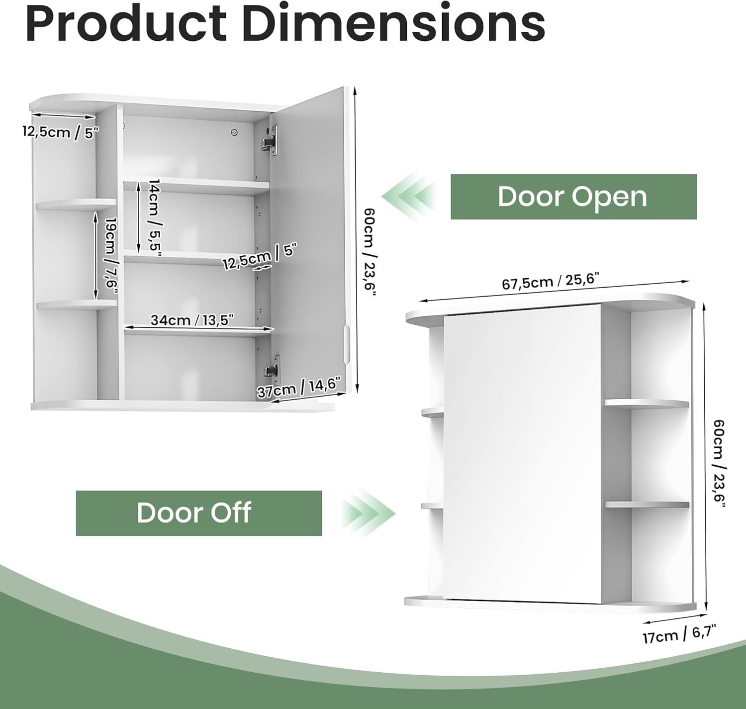 Wall-Mounted Bathroom Mirror Cabinet with Large HD Mirror & Adjustable Shelves