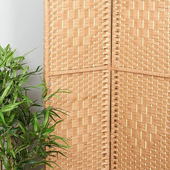 Wicker Folding Room Divider Screen 3 Panel – Natural Solid Weave Privacy Partiti