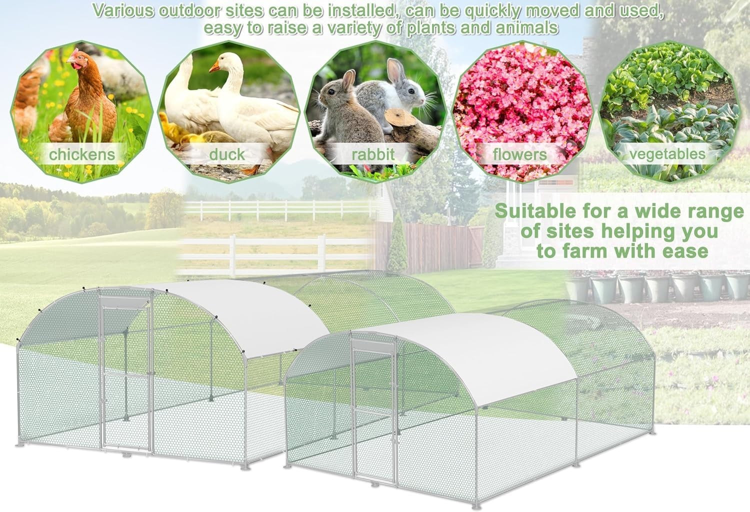 Large Walk In Chicken Run 3x2m Galvanised Metal Enclosure Roof Door