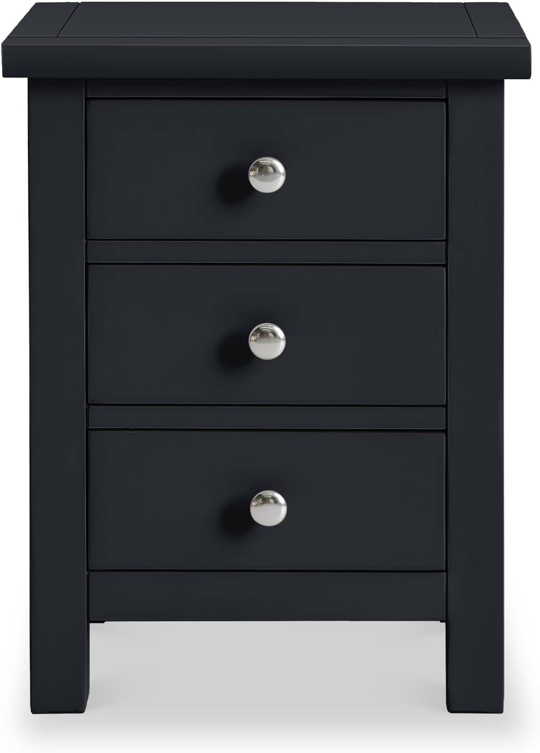 Black Solid Wood 3 Drawer Bedside Table Fully Assembled 42x32x56cm Modern