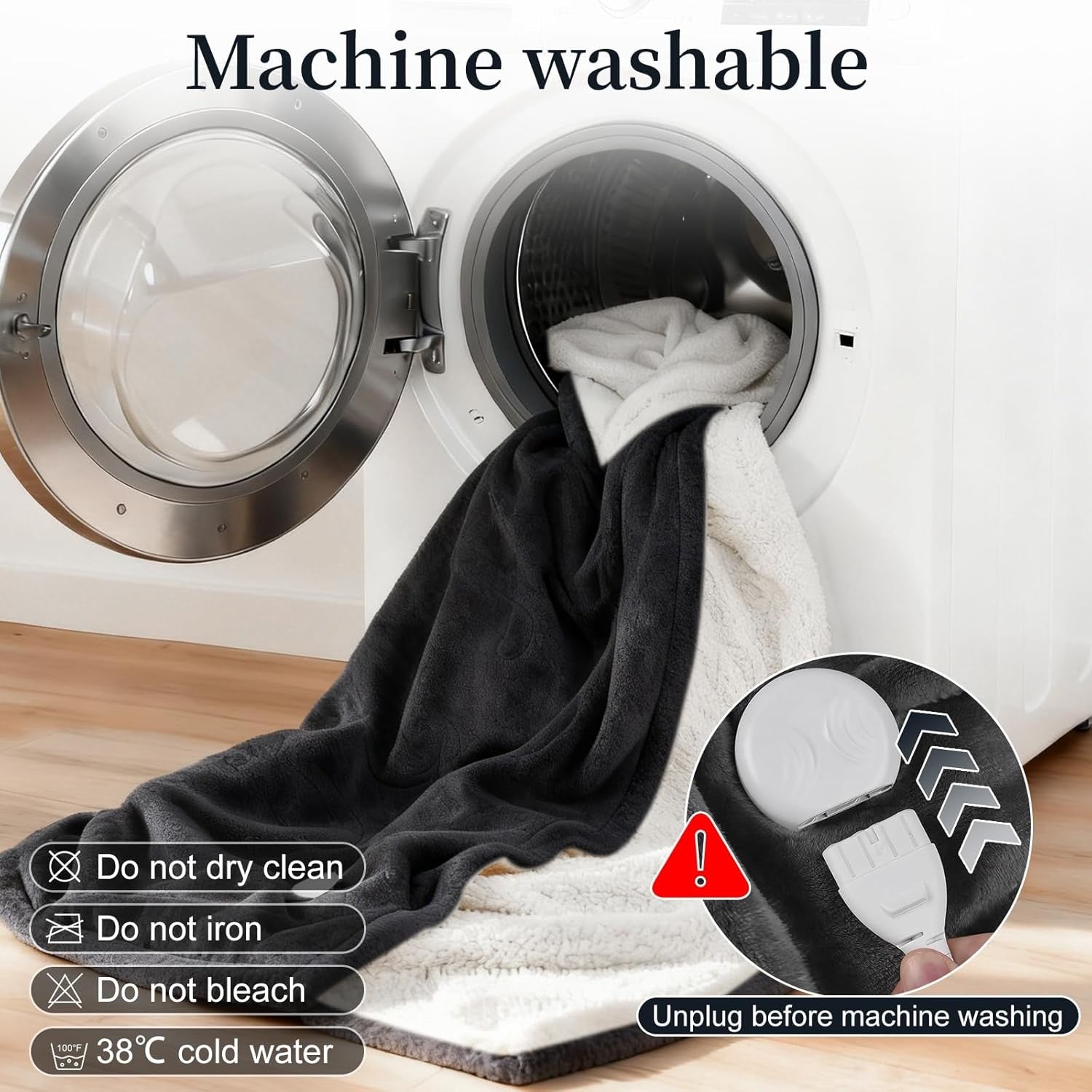 Electric Heated Throw Blanket 180x130cm 8 Heat Levels 12H Timer LED