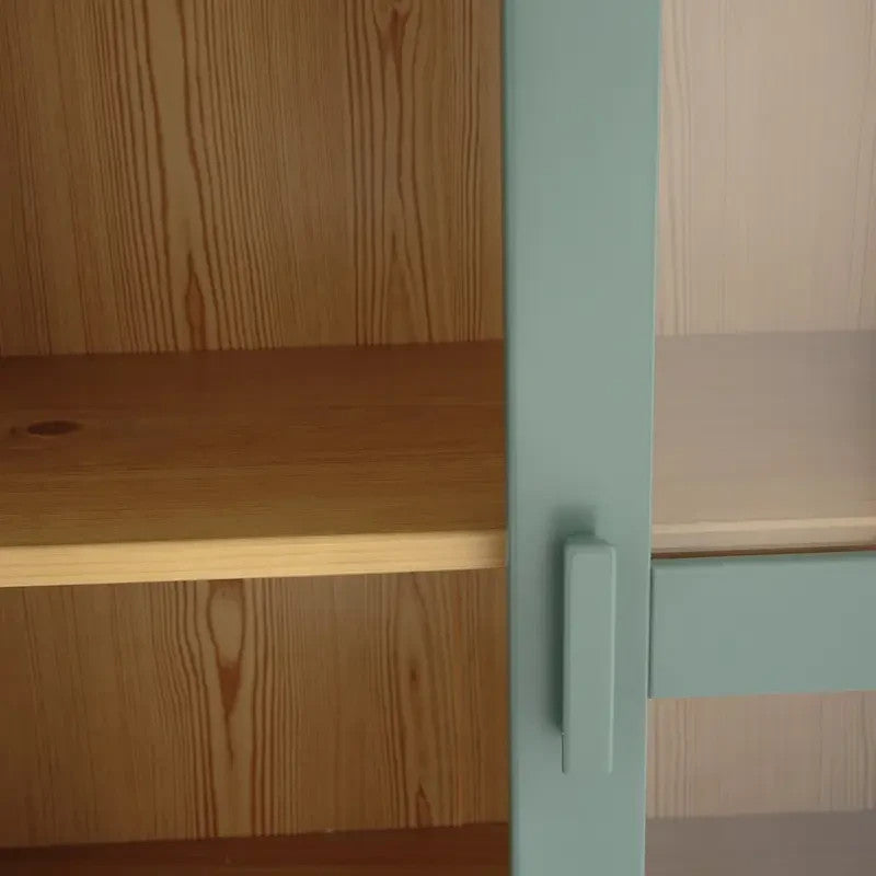 Tall Pine Display Cabinet Glass Doors | Modern Kitchen Bookcase Storage