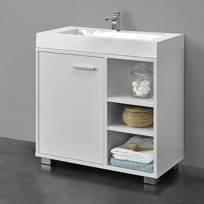 White Bathroom Sink Cabinet 56x60x31cm Modern Vanity Unit Storage Cupboard