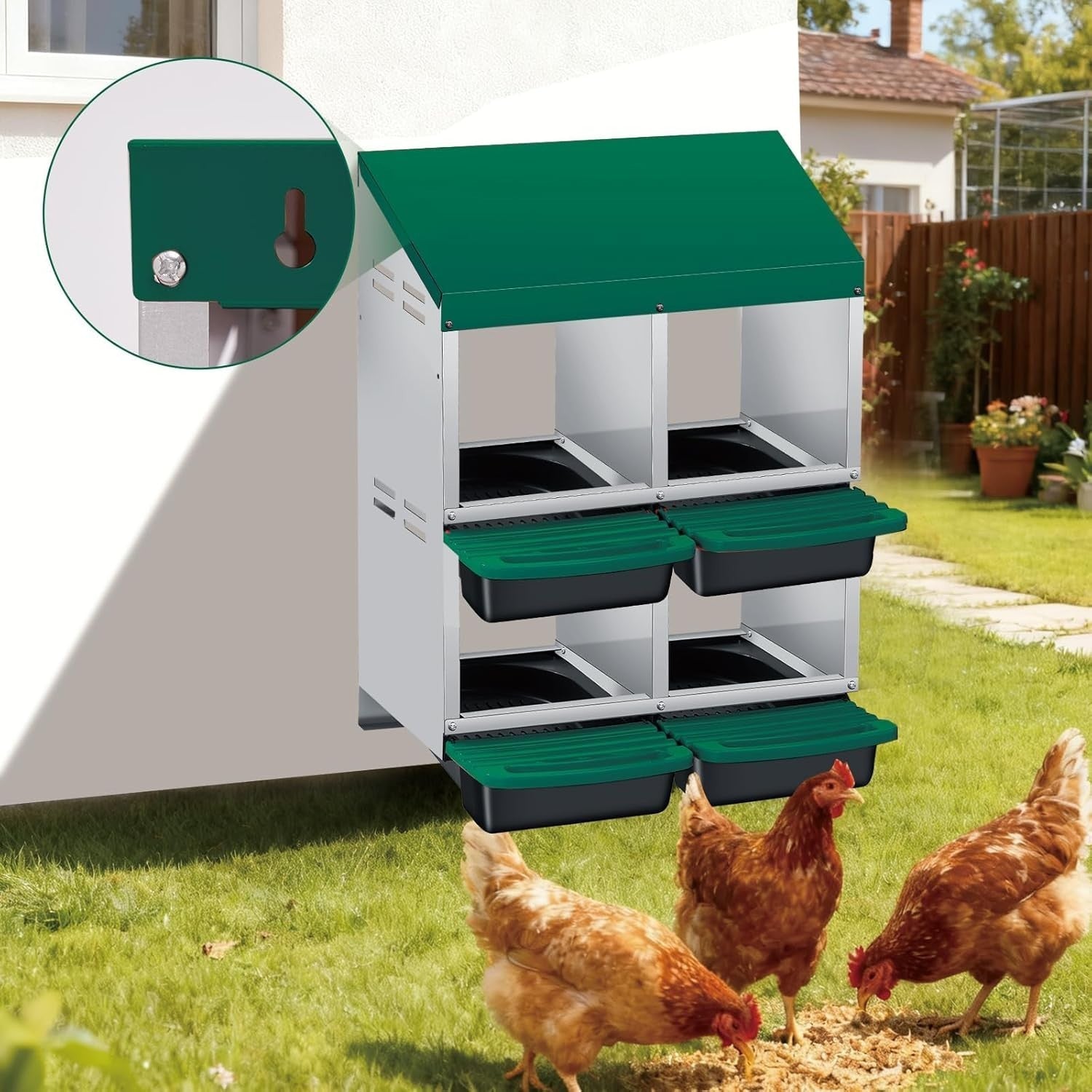 2 Tier 4 Chamber Metal Chicken Nesting Box Pull Out Tray