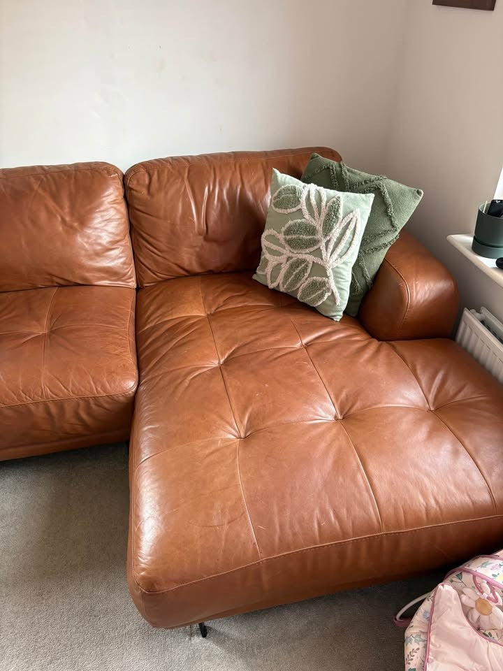 Dark Tannish Brown Leather Corner Sofa (PTP)