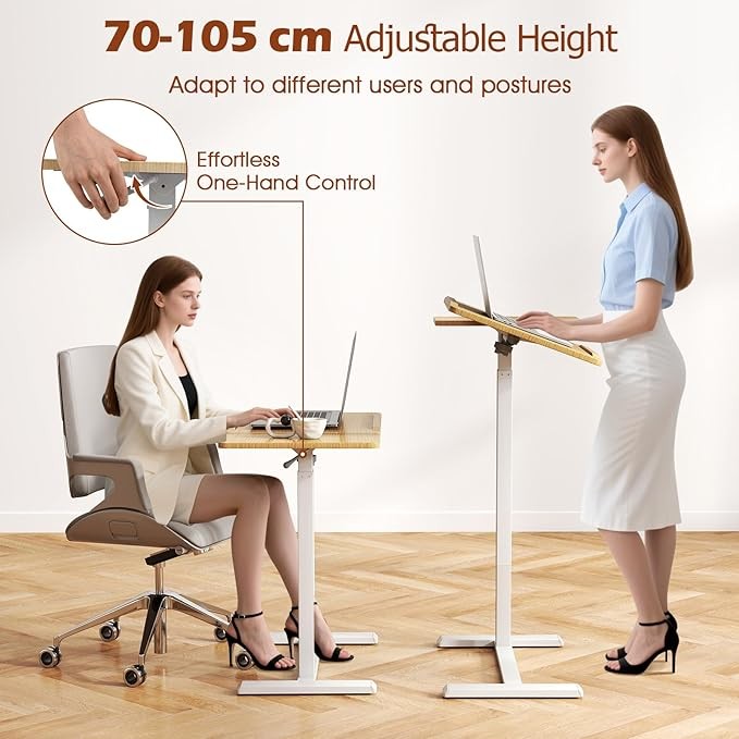 Mobile Laptop Table Height Adjustable C Shaped Desk with Wheels Natural 68x40cm