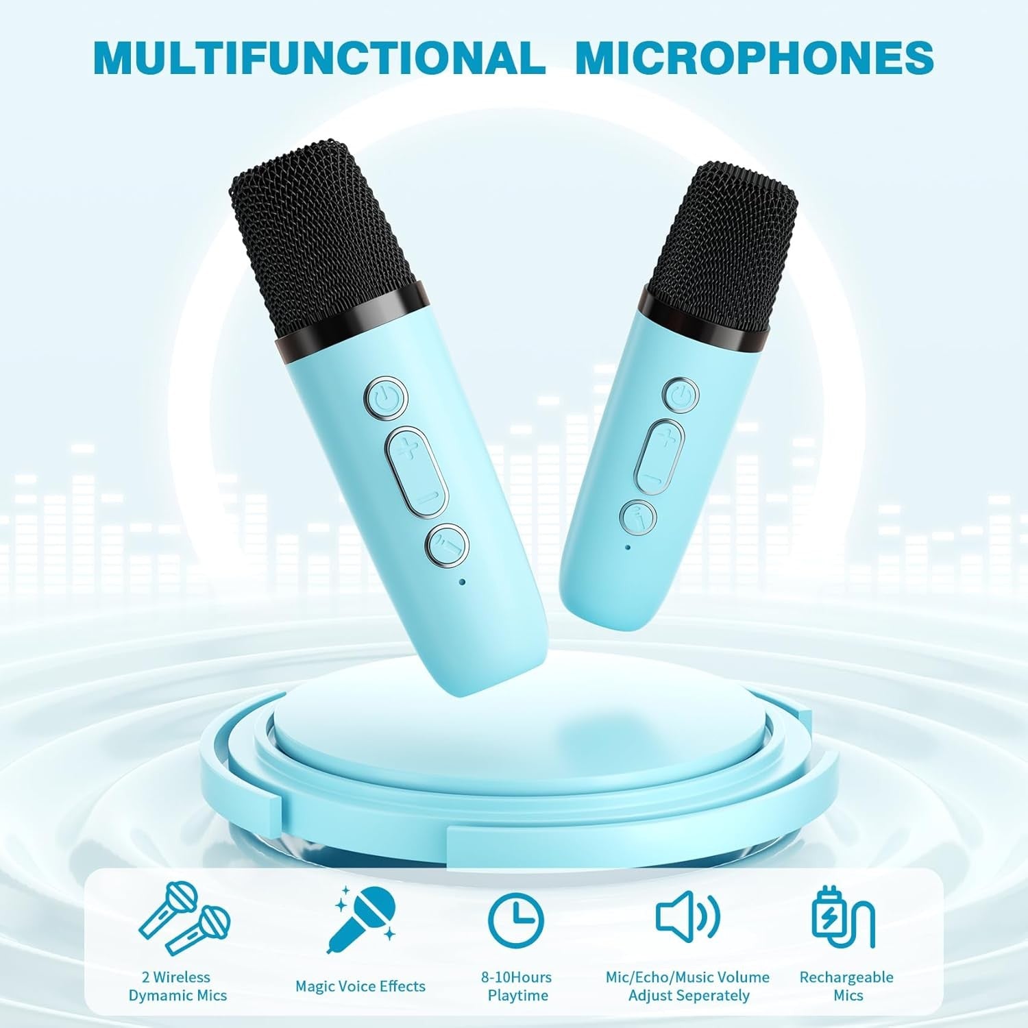 Mini Karaoke Machine with 2 Wireless Kids Bluetooth