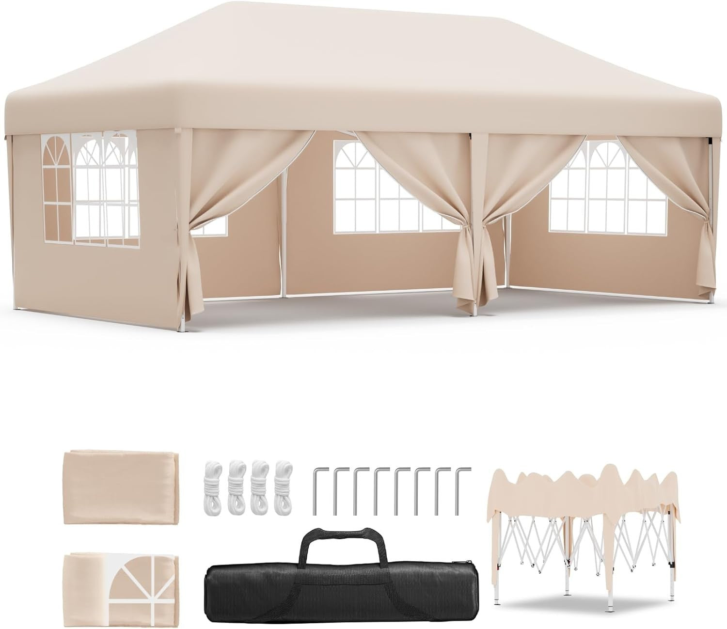 3x6M Beige Pop Up Gazebo With Removable Sidewalls Waterproof Outdoor Tent