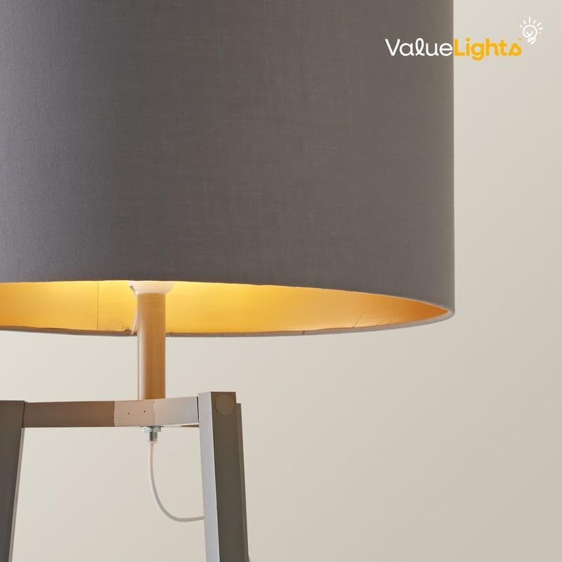 Grey Wooden Floor Lamp with Shelves Tall Storage Standing Light Grey Shade
