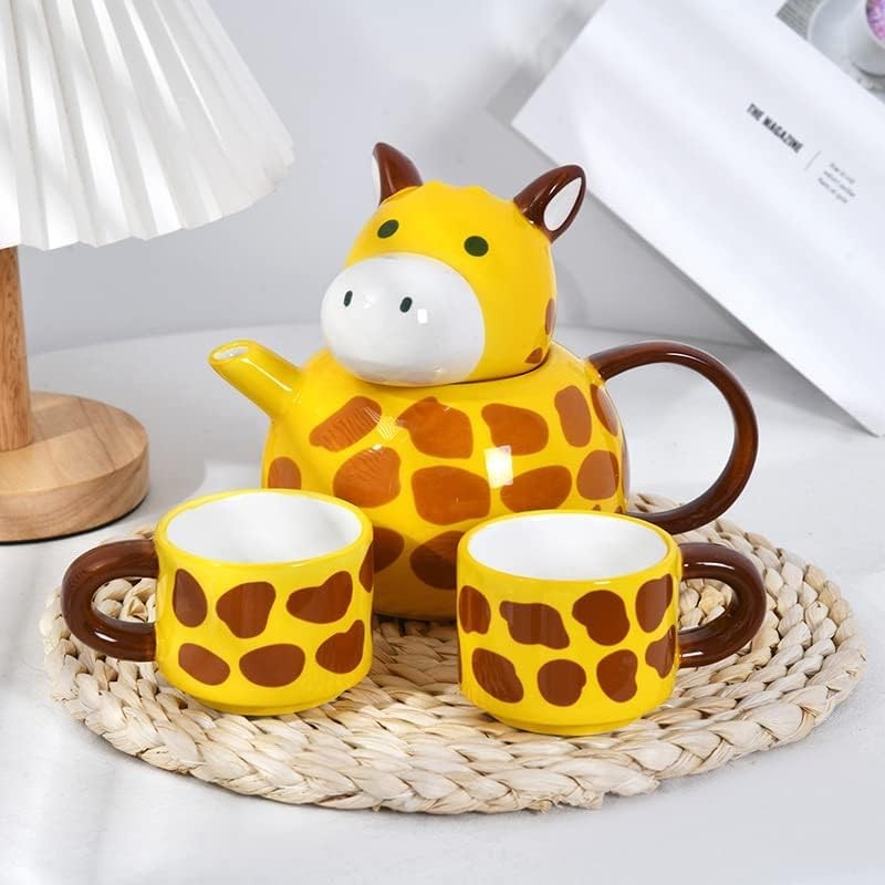 Giraffe Teapot and 2 Cup Set Hand Painted Porcelain Tea Pot 500ml