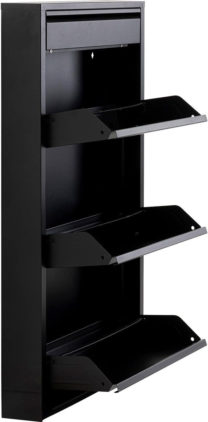 Slim Shoe Storage Cabinet Black Steel 4 Tier Tilt Drawer Hallway Unit