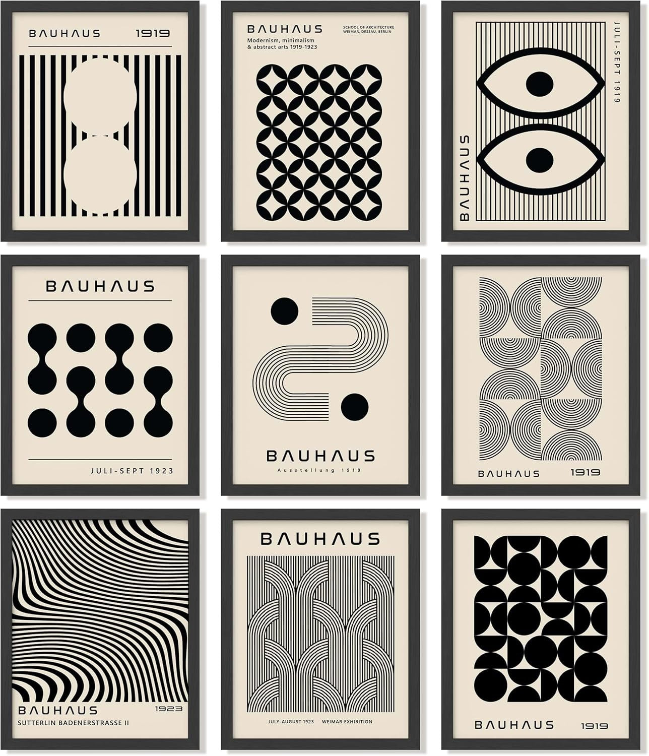 Bauhaus Geometric Wall Art Set 9 Prints 8x10 Mid Century Poster