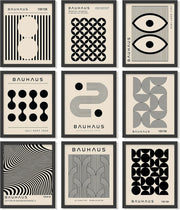 Bauhaus Geometric Wall Art Set 9 Prints 8x10 Mid Century Poster